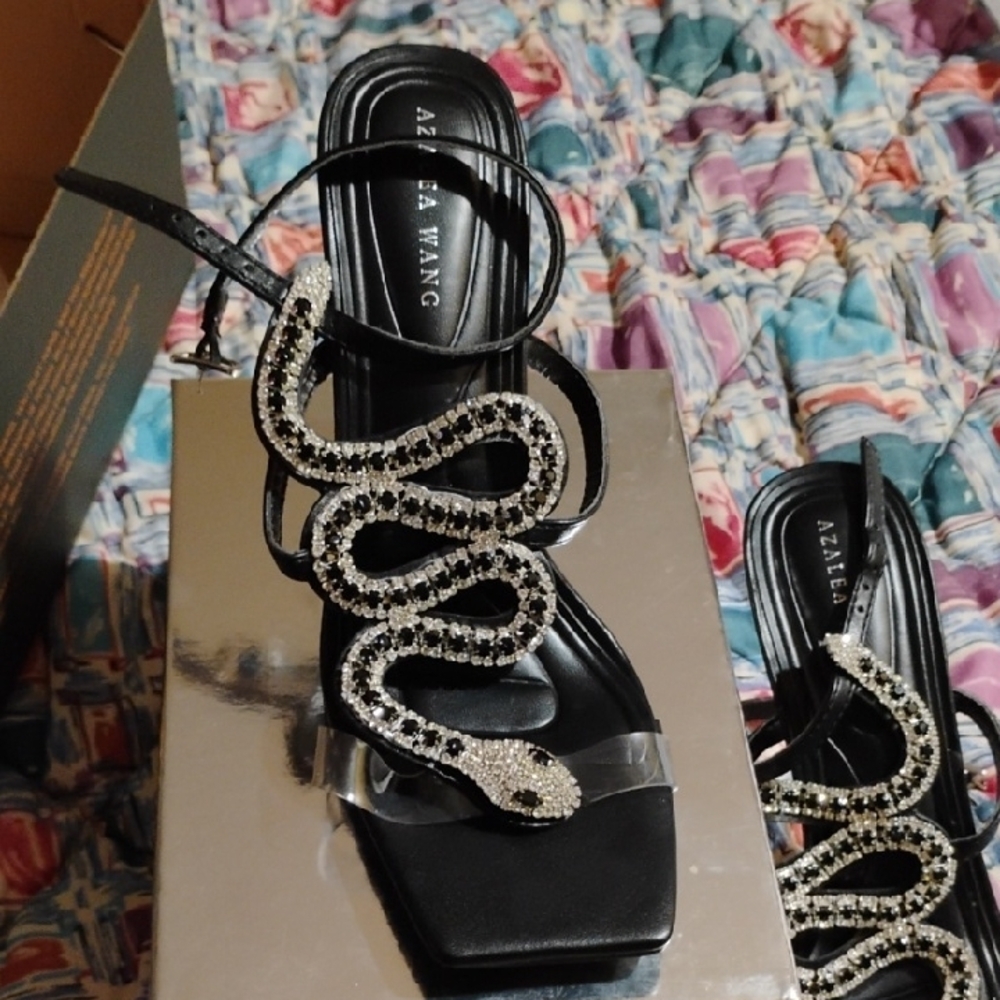 Black Stiletto Heels with Rhinestone Straps